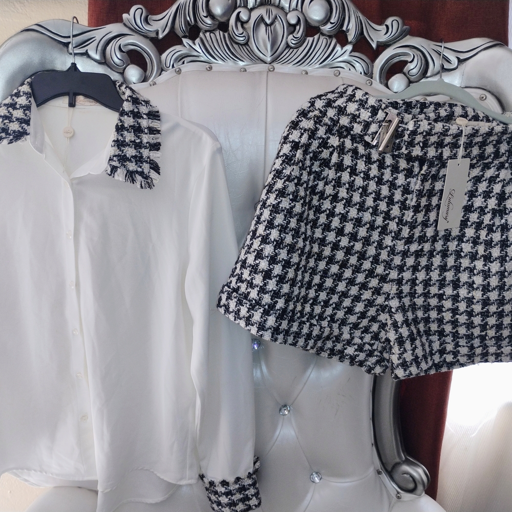 Chic Black and White Houndstooth Set